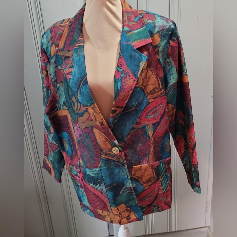 Vintage Blair Boutique Printed Bold Colors Blazer Size Medium